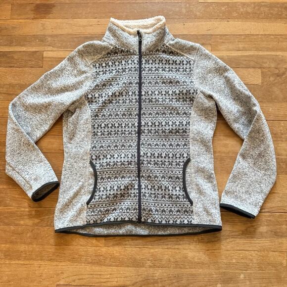 Eddie Bauer gray beige zippered fleece jacket size large L
 b28 - Picture 1 of 5